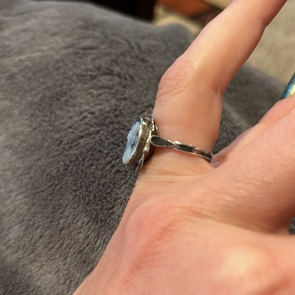 EUC Sterling Silver Blue Cameo Ring Size 8.25 - Picture 2 of 4